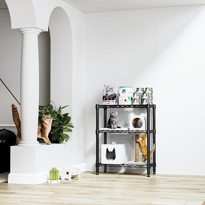 M MZG 750 lbs 3 Tier Shelf Metal Storage Shelves Wire Rack Closet Organizers for Garage Kitchen Bathroom Laundry Black 11.8" D x 25.6" W x 31.5" H - Image 2
