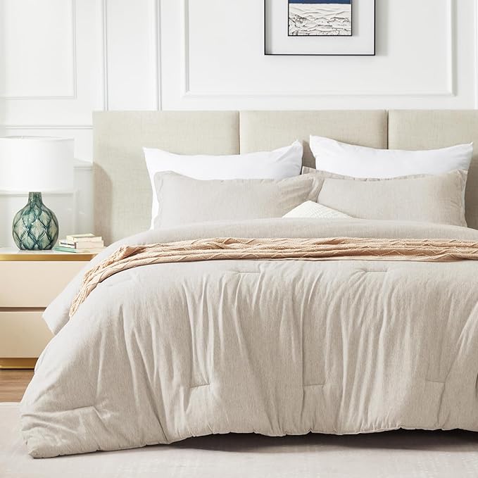 CozyLux California King Comforter Set - 3 Pieces Beige Soft Luxury Cationic Dyeing Cal King Size Bedding Comforter All Season, Breathable Lightweight Boho Bed Sets with 1 Comforter and 2 Pillow Shams