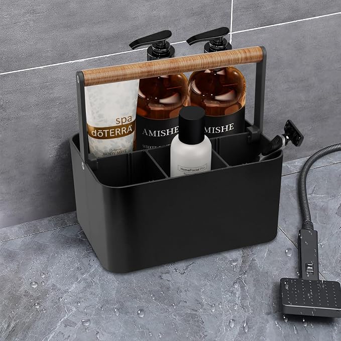 BYUNER Portable Shower Caddy Dorm: Bathroom Caddy Organizer with Handle and Adjustable Dividers,Plastic Shower Basket for Toiletry,Makeup,Vanity,Shower Storage Tote for College, Cleaning Caddy, Black - Image 5