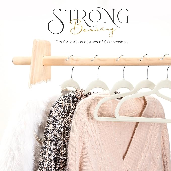 HOUSE DAY Premium Velvet Hangers 100 Pack, Non-Slip Clothes Hangers Ivory - Durable and Sturdy Felt Hanger, Velvet Hanger for Coat, Pants & Dress Slim Space Saving for Closet Organizer - Image 6