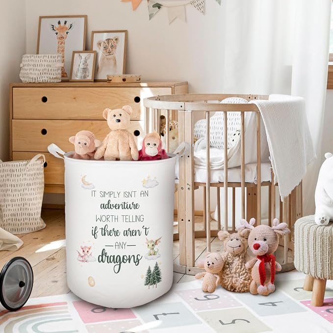 Dragon Nursery Kids Laundry Basket, Toybox for Boys Room, Dragon Fantasy Nursery Laundry Basket Hamper Waterproof Collapsible Clothes Toys Storage Bin Organizer for Kids Room Playroom Bathroom - Image 2