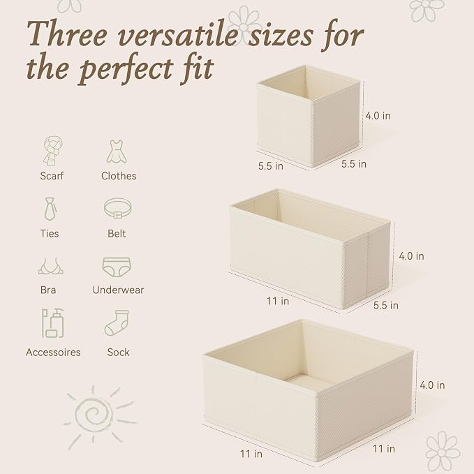 Criusia Drawer Organizer 18-Piece Set, Dresser Organizer for Baby Clothes, Foldable Closet Storage & Drawer Dividers for Underwear, Socks, Nursery (Beige) - Image 2