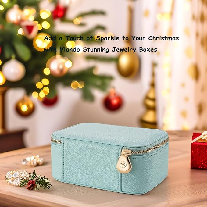 VLANDO Travel Jewelry Box Organizer – Portable PU Leather Jewelry Case with 6/8/12 Zippered Pouches, Compact Storage for Earrings Rings Necklaces Bracelets, Aqua Blue - Image 5
