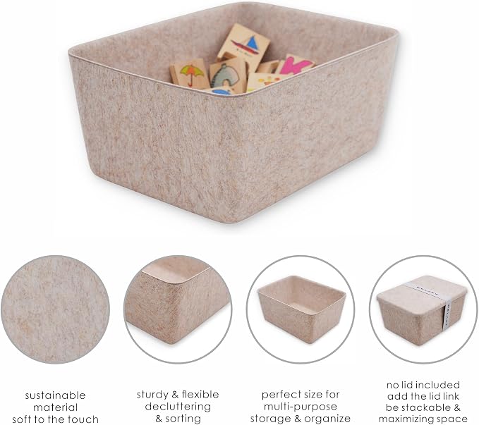 Welaxy Felt Storage Bin Wide Deep Drawer Organizer Beige Caddy for Makeup, Jewelry, Stationery, Closet & Bathroom, Minimalist lifestyle (Oatmeal Bin, M) - Image 6