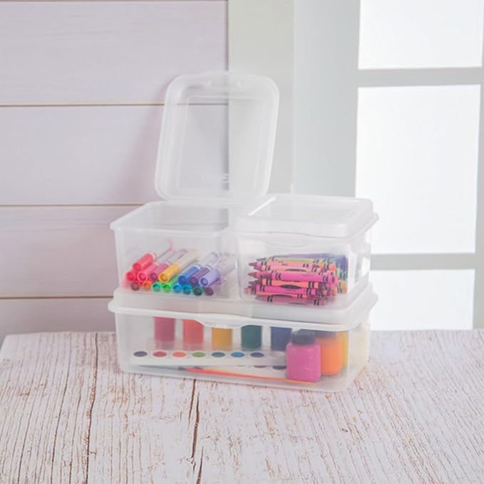 Sterilite 48-Pack Square Small FlipTop, Clear Plastic Storage Box with Hinged Lid - Stackable Multipurpose Organizer for Art and Craft Supplies, Accessories, Photos & CDs, Home or Office Use - Image 8