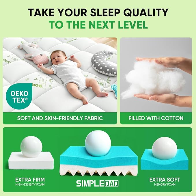 Full Mattress Topper, 3 in 1 Memory Foam Mattress Topper for Back Pain, 2" Fluffy Cooling Mattress Toppers Full Breathable Viscose Made from Bamboo and 2.5" Dual Firmness Gel Memory Foam.