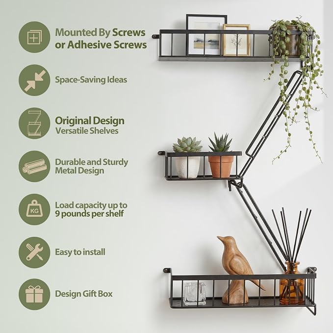 SweetSage Fire Escape Wall Shelf, Modern City Corner Wall Decorative Action Figure Metal Display with Mini Shelf, Black 2.5 Tier - Image 5