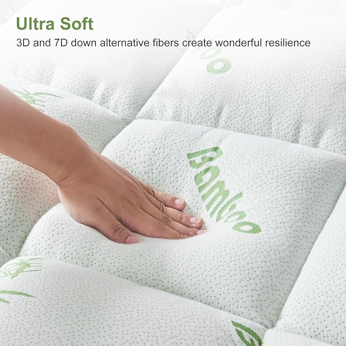 Full Size Mattress Topper Viscose Derived from Bamboo, Soft Thick Pillow Top Mattress Pad Cover for Back Pain, Cooling Mattress Protector with 8-21 Inch Deep Pocket, White