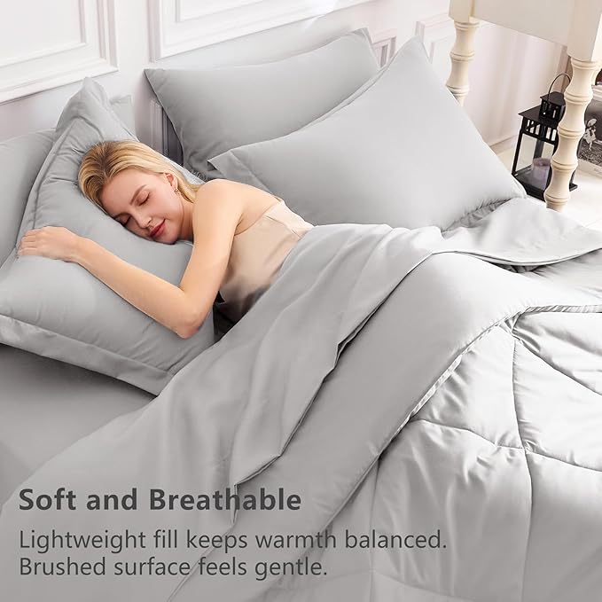 CozyLux Full Size Comforter Sets French Grey - 7 Pieces Bed in a Bag Full, Luxury Soft Bed Set for All Seasons, Bedding Set with Down Alternative Comforter, Sheets, Pillowcases & Shams