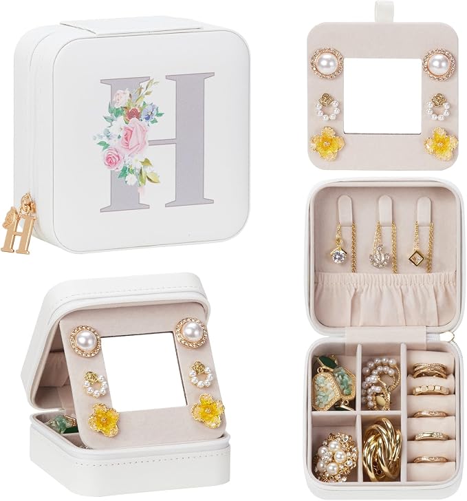 Enthralite Travel Jewelry Box for Girls: Traveling Jewelry Case Gift for Women - Mini Organizer for Necklaces Earrings White H by Enthralite