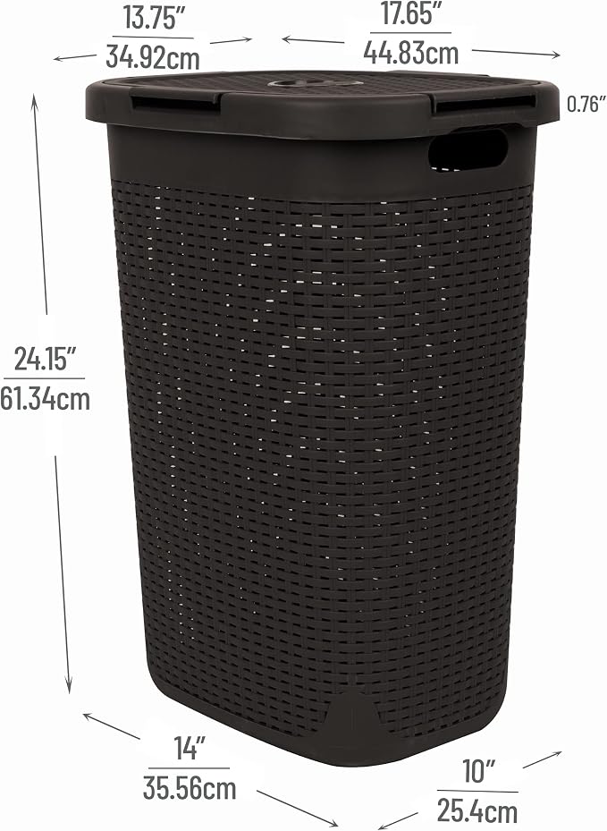 Mind Reader Slim Laundry Hamper with Lid, 60L Tall Clothes Basket, Narrow Tapered Design for Bathrooms, Closets and Laundry Rooms, Plastic, 2 Pack, Brown - Image 3