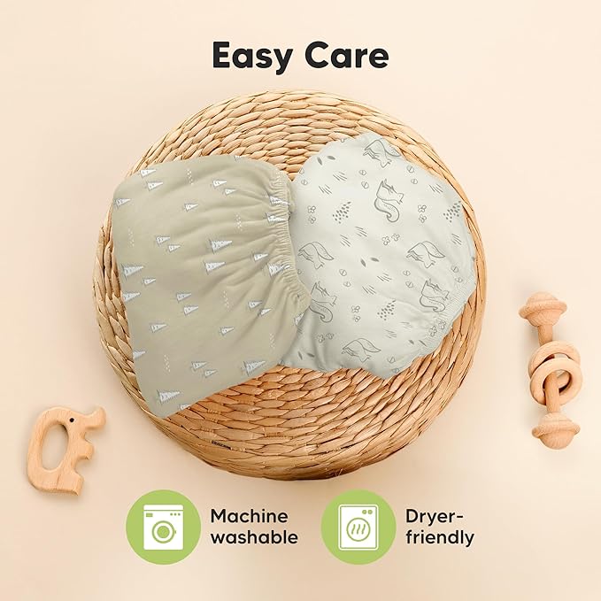 Pack and Play Sheets Fitted - 2-Pack Mini Crib Sheets for Pack N Play Mattress 38x26, Soft & Cozy, Neutral Toddler Playard Bedding, Snug Fitted Mini Baby Crib Mattress Cover Boy, Girl (Pine Grove)