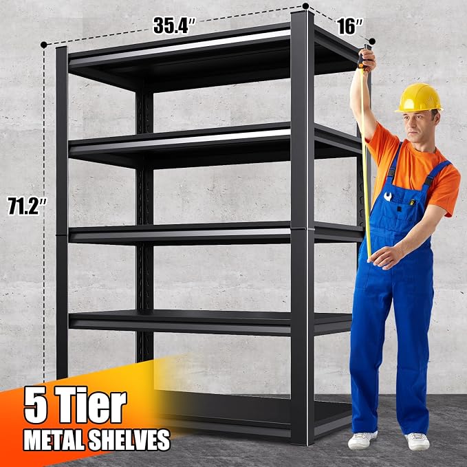71.2''H Storage Shelves, 2500lbs Garage Shelving,Adjustable Heavy Duty Shelving Unit,5T Tall Garage Shelves，Metal Standing Shelf Units,Utility Rack For Kitchen Warehouse Industrial Basement 2 Pack - Image 2