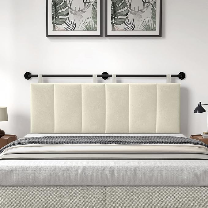 BSHOMGI Headboard, Headboards Queen Size Wall Mounted Bed Headboard with Headboards Only Height Adjustable Beige Head Boards for Bedroom(Velvet Beige, Queen)
