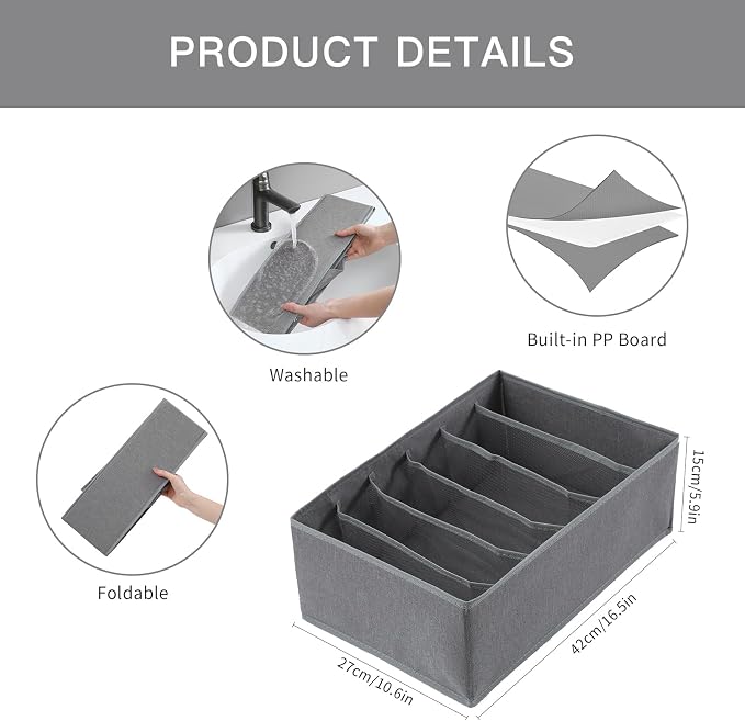 Qozary Jeans Pants Organizer for Closet, 4 Pack Drawer Organizers for Clothing, 6 Grids Wardrobe Clothes Organizer, Jean Organizer for Closet, Deep Drawer, Clothes Organizer for Shirts, Legging - Image 4