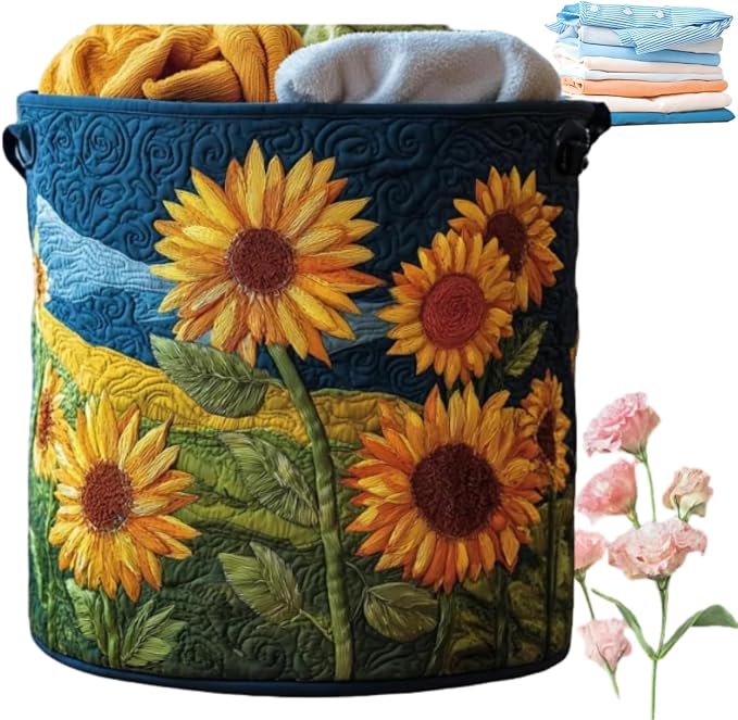 Aiorrax Quilted Laundry Basket with Handles, Boho Floral Fabric Storage Hamper, Large Soft Quilted Laundry Basket for Nursery, Bedroom, Laundry Room,Clothes & Toys (E, L) by qusanii