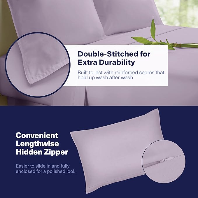 Kickoff Viscose Bamboo Sheets Short Queen Size 4-pc 100% Organic Bamboo Viscose Bed Cooling Sheets Short Queen Size Set Cool Bedding for hot Sleepers Sheet, Flat, Fitted, Pillowcases (Lavender, SQ)