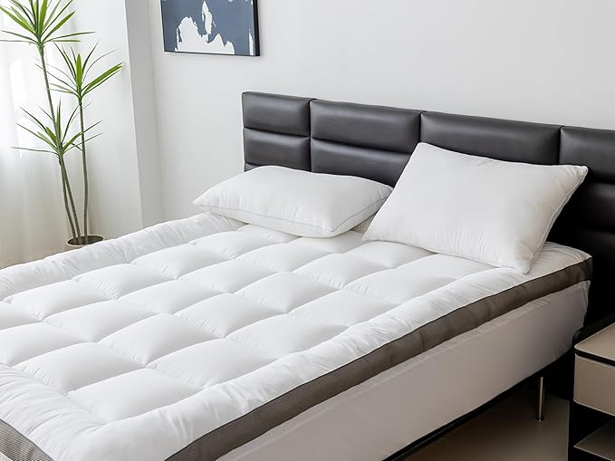 100% Cotton 2" Thick California King Mattress Topper - Luxurious Softness, Good for Back Pain, Revolutionary Cooling Technology, No-Slip Design, Mattress Pad