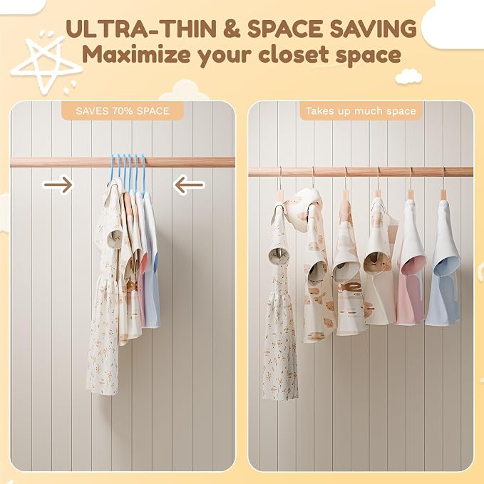 VILICK Kids Plastic Hangers, Baby Clothes Hangers for Closet 50 Packs Non-Slip Toddler Hanger for Infant Child Clothing, Small Children Hangers for Pants Coats Skirts (Blue) - Image 5