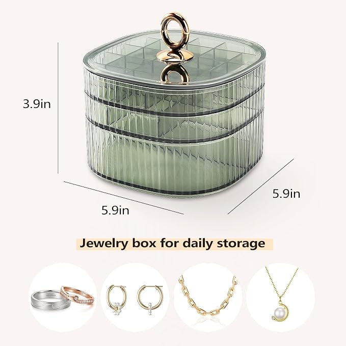 Sunkaioo Earring Organizer,Stackable 3-Layers Clear Jewelry Box with Lid,Stud Earring Organizer for Women Girls,Earring Box Display Holder for Earrings Ring Studs Bracelet Necklace Crafts(Light Green) - Image 2