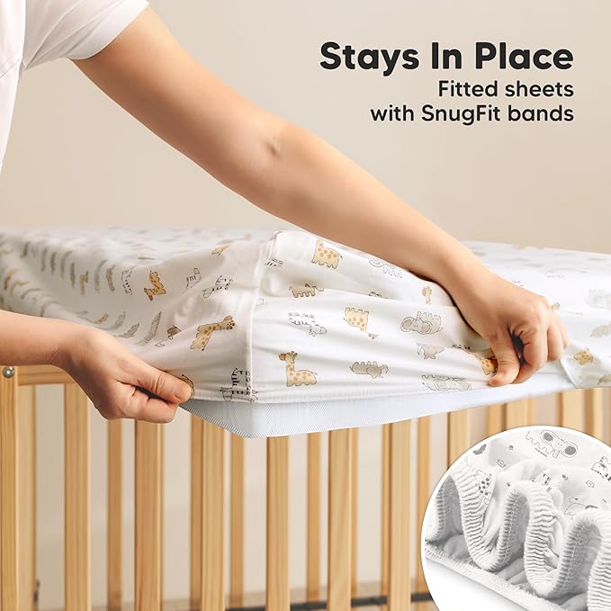 2-Pack Waterproof Crib Sheets for Boys, Girls - 52x28 Fitted Organic Cotton Baby Crib Sheets, Toddler Mattress Protector Cover, Washable, Soft & Durable Baby Bedding Essentials (KeaSafari)