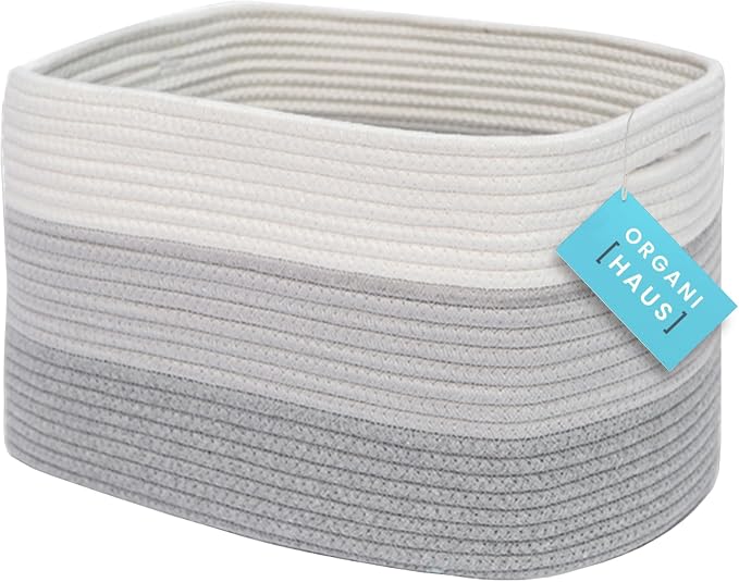 OrganiHaus Cotton Rope Basket for Shelf - Woven Storage Basket for Organizing, Closet & Toy Storage - 3-Toned Gray - 15x9x10 by OrganiHaus