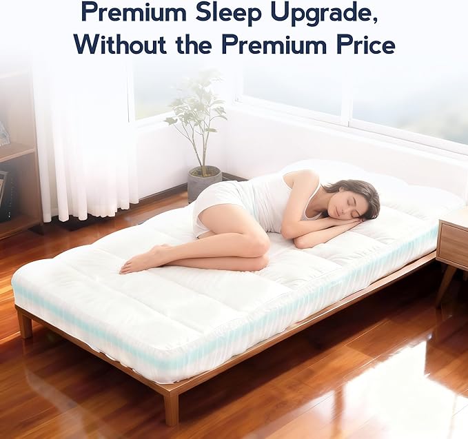 Dual Layer 4 Inch Memory Foam Mattress Topper Twin XL for College Dorm, 2 Inch Cooling Gel Memory Foam and 2 Inch Down Alternative Pillow Top Mattress Pad Cover 8-24 Inch Deep Pocket