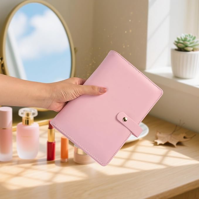 PU Leather Travel Jewelry Storage Box - Jewelry Binder Organizer with Zipper Velvet Pouches Bracelet Earring Rings Necklaces Jewelry Binder Gift for Women -Pink - Image 3
