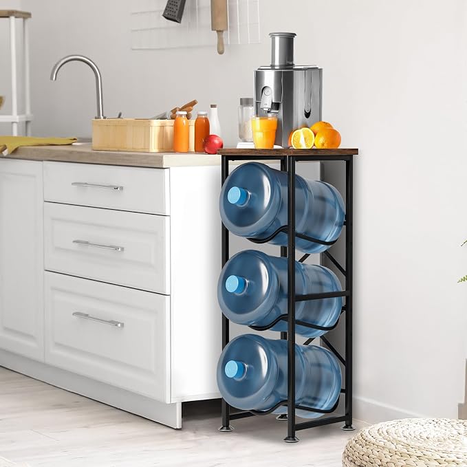 5 Gallon Water Jug Holder, 3-Tier Water Bottle Holder with Wood Top Shelf, Heavy Duty Water Cooler Jug Rack, Water Dispenser Storage Stand for Kitchen Office and Living Room - Image 7