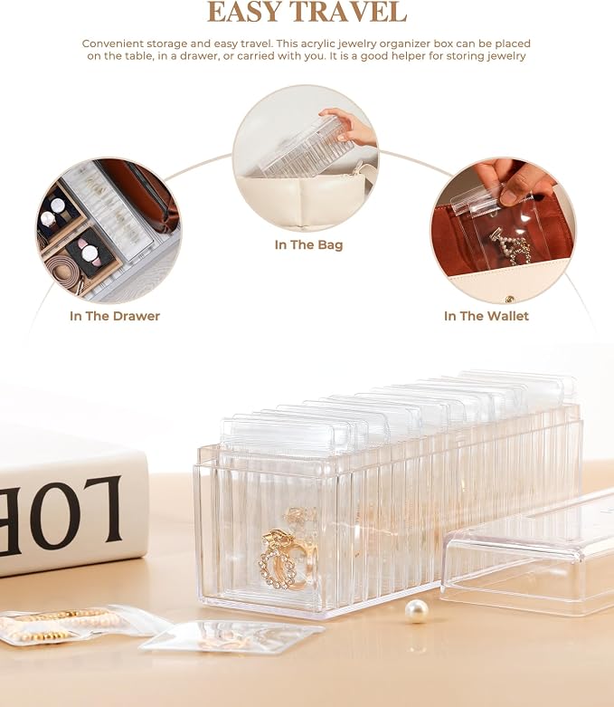 HOMEHIVE Acrylic Jewelry Box Organizer, Clear Jewelry Organizer and Storage with 20 Portable Anti Tarnish Jewelry bags, Travel Jewelry Case for Earrings/Rings/Necklaces Gifts for Women Girls, Clear - Image 6