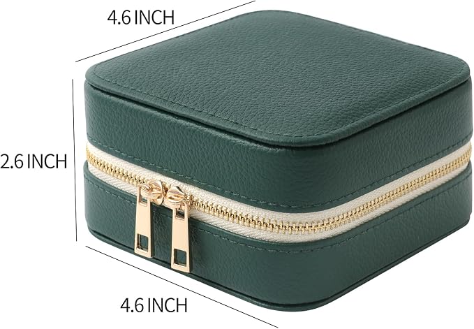 Genuine Leather Travel Jewelry Organizer Case with Mirror for Women, Small Mini Portable Jewelry Box for Ring Earrings Necklace Bracelet Luxury Gift for Women（Dark Green） - Image 2