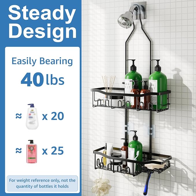 Upgraded Extended Length Shower Organizer with Hooks, Rustproof Shampoo Soap Holder, Large Hanging Bathroom Caddy - Image 5