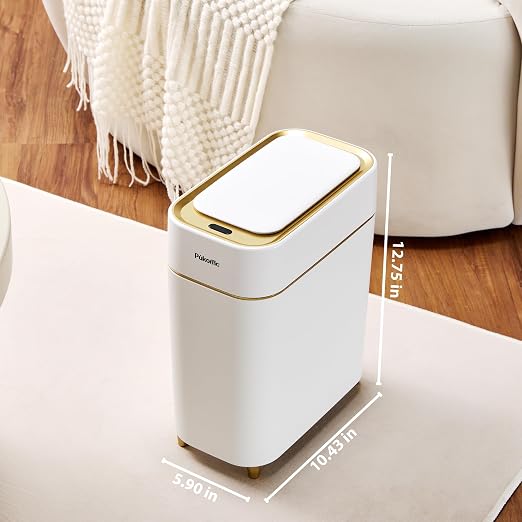 Pukomc Automatic Small Sensor Trash Can with Touchless Lid, 2.3 Gallon / 9L Smart Garbage Can, Quiet Close White Gold Waste Bin - Perfect for Kitchen, Living Room & Small Spaces - Image 2