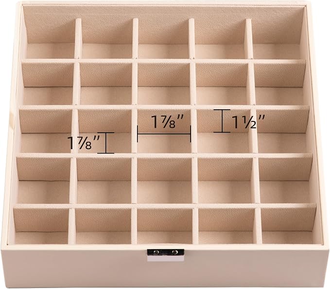 Frebeauty Earring Organizer Classic Jewelry Box 50 Slots Double Layer Jewelry Storage Case with 6 Necklace Hook and Bracelet Pocket(Beige) - Image 7