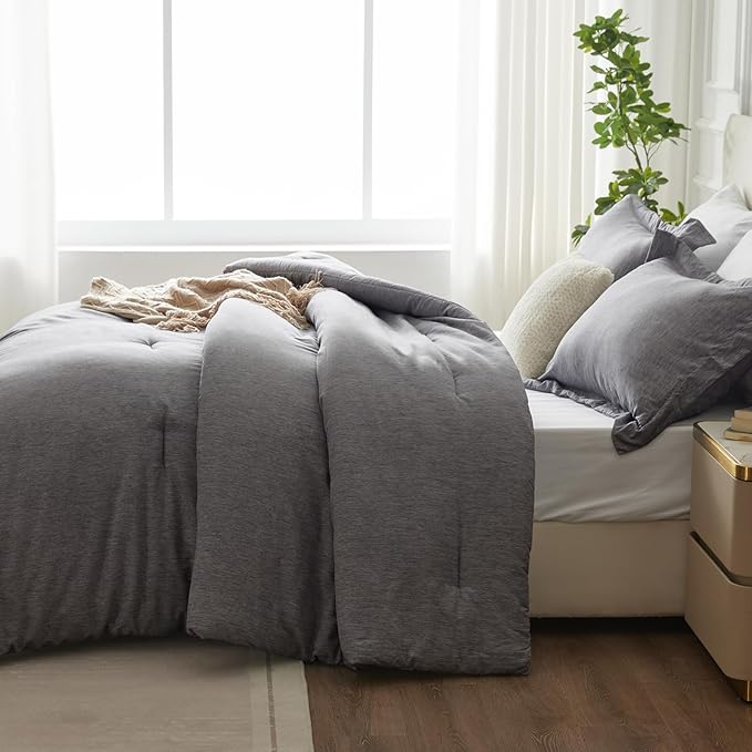 CozyLux Oversized King Comforter Set, 3 Pieces 120x98 Grey Soft Luxury Cationic Dyeing Bedding Set for All Season, Gray Breathable Fluffy Bed Sets with 1 Alternative Comforter and 2 Pillow Shams