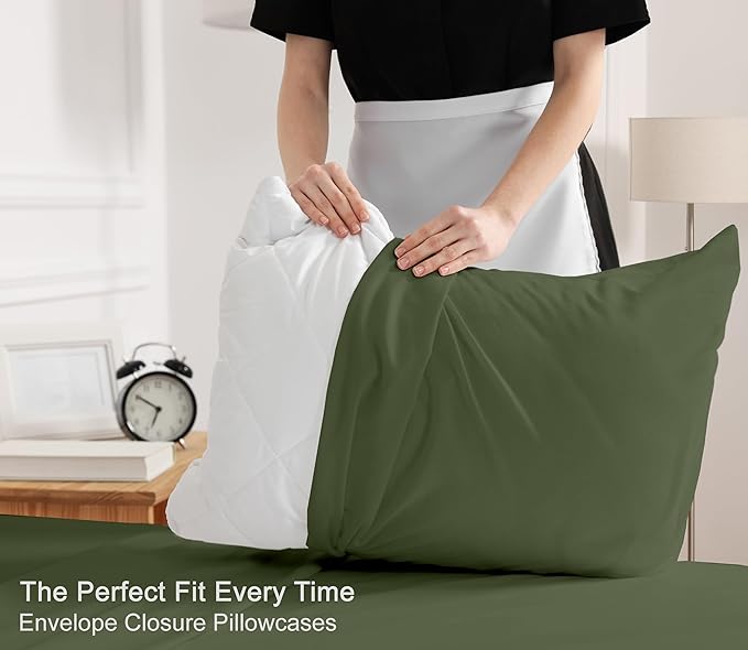 RUVANTI 100% Cotton Sheets – Twin XL Size Percale Bedding, Cooling & Breathable, Durable with a Crisp, Soft & Comfortable Feel, 16" Deep Pocket, 3-Piece Set, Chive