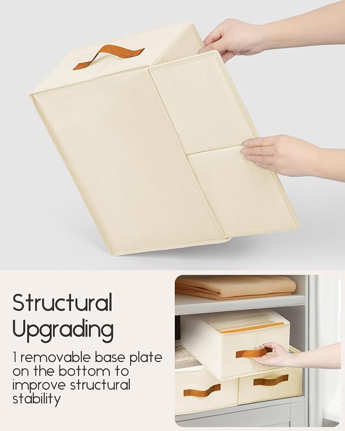 Homsorout Closet Organizers and Storage - Fabric Clothes Organizer with Handles, Foldable Jeans Organizer for Clothes, Drawer Organizer for Shirts, Bra, Sweater, Scarf, 8 Pack, Beige - Image 6