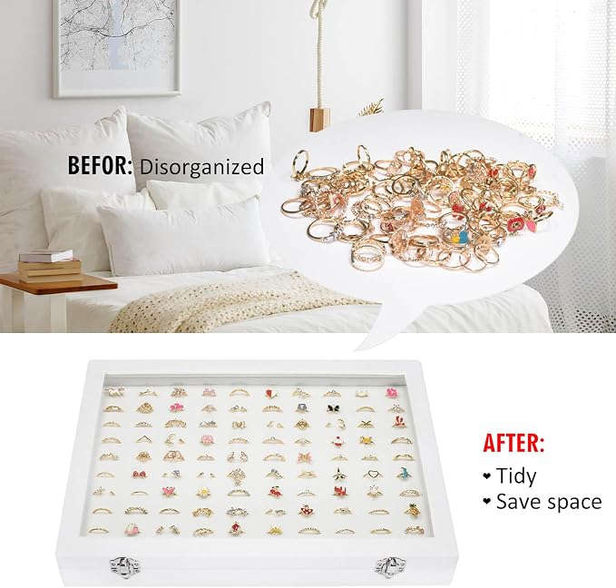 Vicoter Rings Organizer Tray 100 Slot Velvet Ring Earring Storage Box TranSparent Cover Jewelry Store Ring Display Box Jewelry Display Cabinet for Girl Wife Mother - Image 5