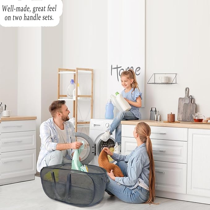 Upgraded 100L Collapsible Laundry Basket, Extra Large Mesh Pop Up Laundry Hamper, Dirty Clothes Hamper with long Handles, Pop-up Hampers for Laundry Travel. Dorm or Home Portable Laundry Basket. Black - Image 7