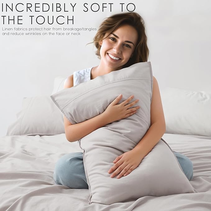 4Pcs Linen Sheets King Size, 100% French Linen from Normandy, Tear-Resistant Natural Linen King Sheet Set with 16 Inch Deep Pocket, 1 Flat Sheet, 1 Fitted Sheet, 2 Pillowcases