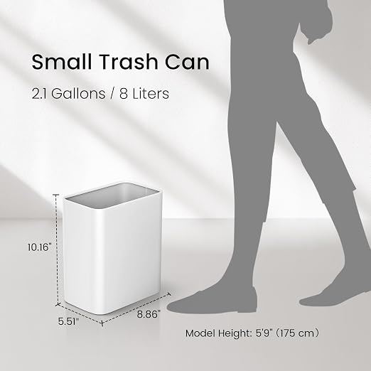 Cesun Small Bathroom Trash Can 2.1 Gallon Wastebasket, Modern Metal Garbage Can Office Waste Basket, White Stainless Steel Trash Bin for Bedroom, Home Office, Toilet, rv, Near Desk, Under Sink. - Image 8