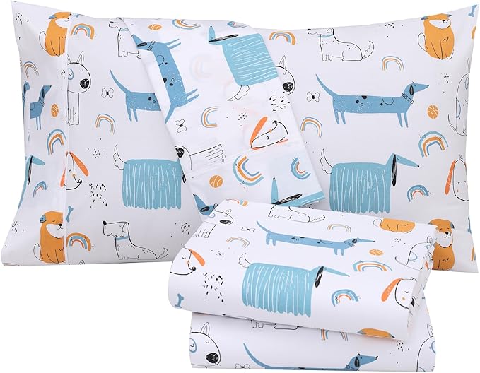 RUVANTI 100% Cotton Sheets – Twin XL Size Percale Bedding, Cooling & Breathable Floral Design, Durable with a Crisp, Soft & Comfortable Feel, 16" Deep Pocket, 3-Piece Set, Puppy Me