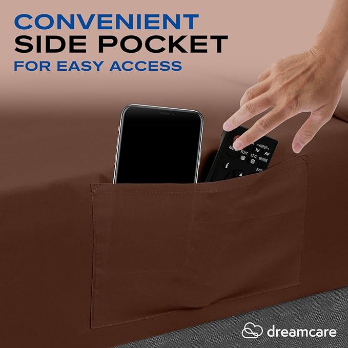 DREAMCARE Twin XL Sheet Sets - 4 pcs Breathable Cooling Bed Sheets - up to 15" Deep Pocket Twin XL Sheets Set with Side Pockets - Extra Soft 100% Brushed Hypoallergenic Hotel Luxury Bedding MochaBrown