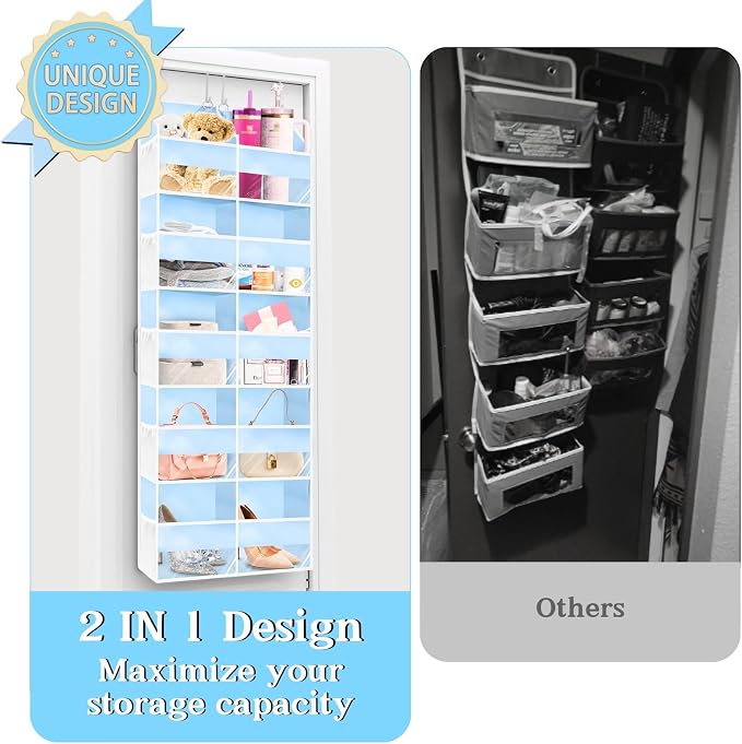 Blue Over the Door Organizer 5 Tiers, Extra Large Behind Door Storage of 10 Compartments, 80 lbs Weight Capacity Hanging Storage Organizer with Clear Window Kids Toys, Shoes, Diapers, Room storage - Image 3