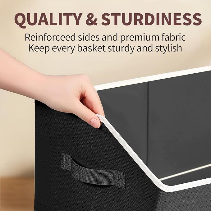 Homsorout Storage Bins for Shelves - Large Trapezoid Closet Shelf Organizer, Fabric Organization Bins with Handles, Storage Baskets for Clothes, Towel, Blanket, 4 Pack, Black - Image 6
