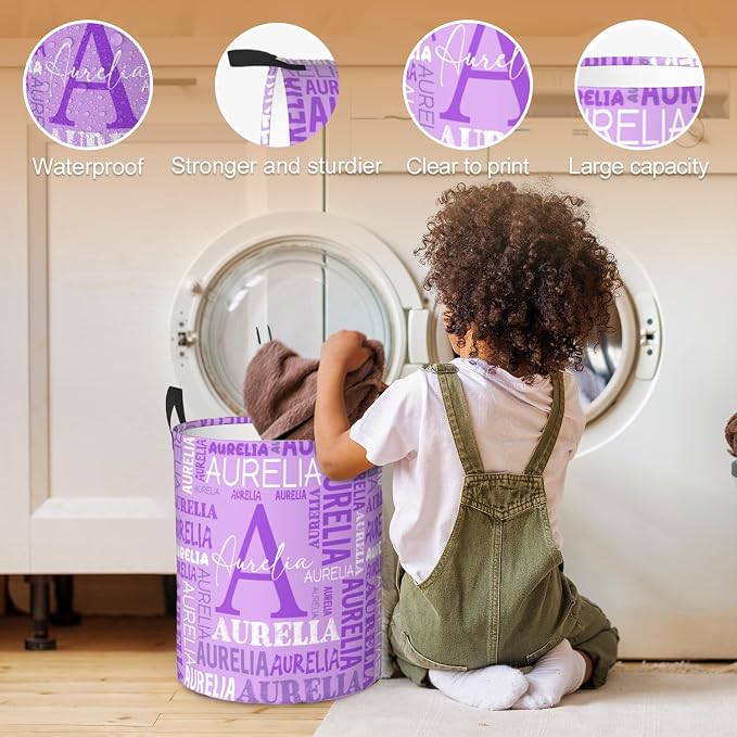 Custom Name Laundry Hamper, Personalized Laundry Basket with Name for Baby Boys Girls, Customized Collapsible Dirty Clothes Hamper Storage with Handles for Bedroom Bathroom Dorm Room Decor - Image 4