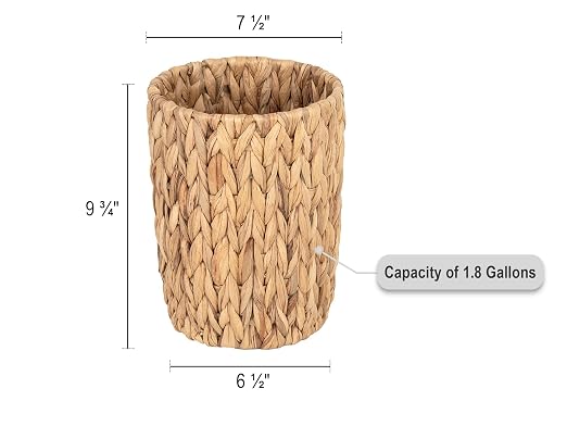 StorageWorks Wicker Waste Basket, Small Trash Can for Bathroom, Water Hyacinth Trash Basket for Office, Wicker Garbage Can for Bedroom, Round, 1 Pack - Image 2