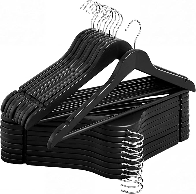 StorageWorks Black Wooden Hangers 20 Pack, Heavy Duty Wood Hangers for Closet, Clothes Hangers for Coats, Shirts, Pants, Suits by StorageWorks