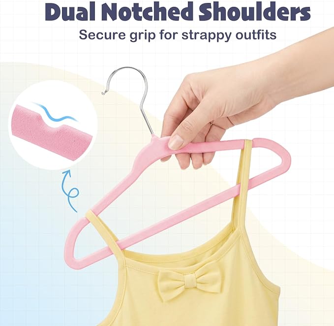 HOUSE DAY 11 Inch Velvet Baby Hangers 50 Pack Lt-Pink, Premium Kids Hangers for Children, Infant & Toddler Clothes, Durable Non Slip Small Baby Felt Hanger for Closet, Ideal for Everyday Use - Image 7