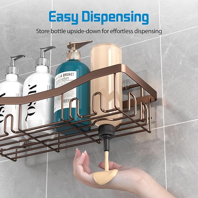 Youvip Adhesive Shower Caddy, No Drilling Bath Organizers 5 Pack, Rustproof Shelves with Soap Holder & Toothbrush Holder, Bathroom Organizers and Storage, Bronze - Image 6